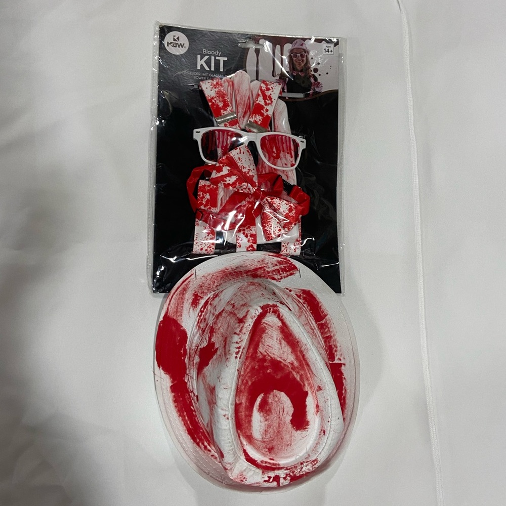 Bloody Instant Kit - Comes with Fedora Hat, Gloves, Suspenders, Bow Tie, Glasses